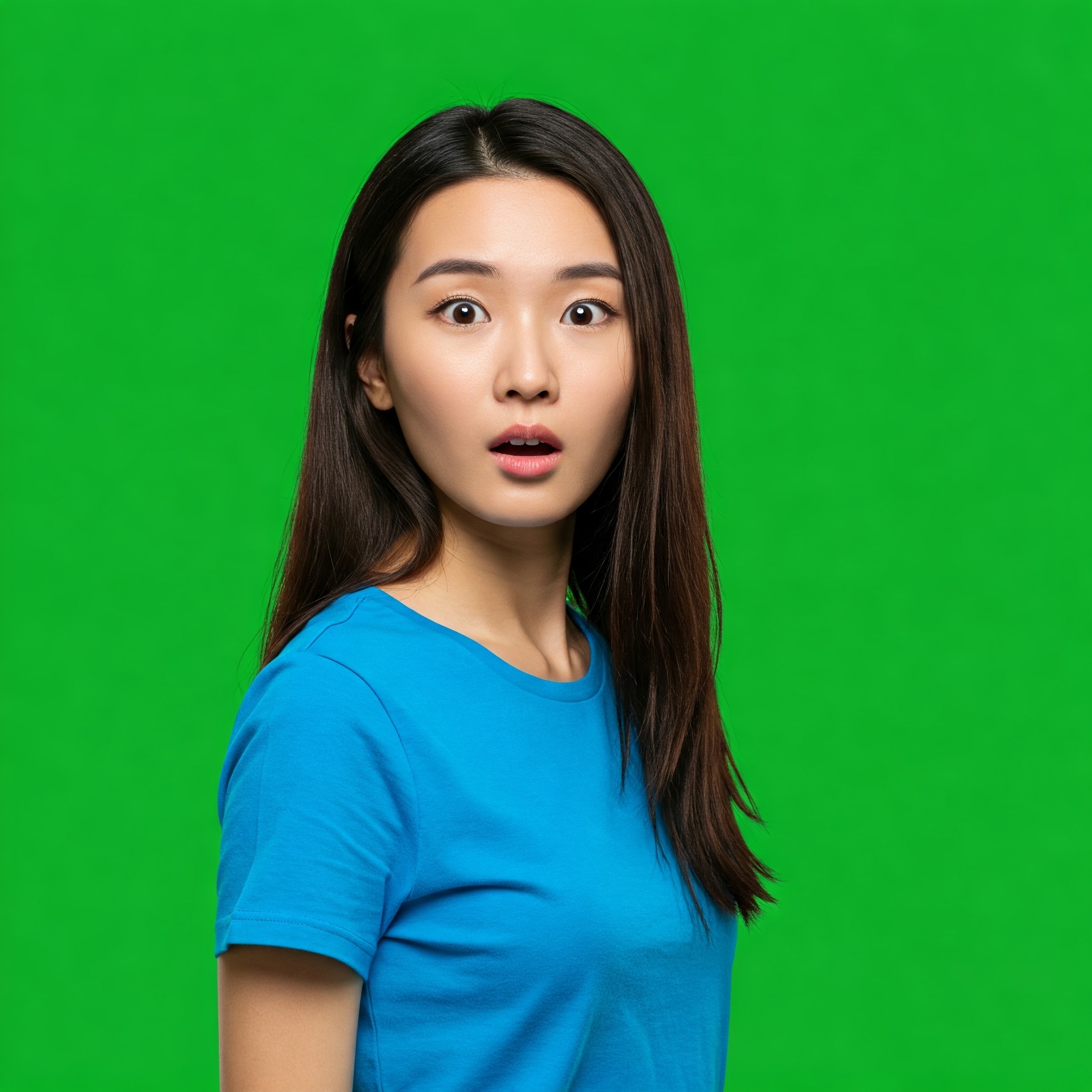photo of Astonished Young Woman with Open Mouth Against Green Screen